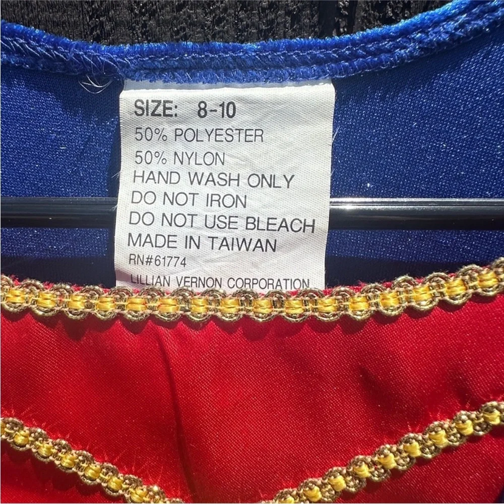 Snow White costume with red cape yellow blue gold sequins EUC girls size 8/10